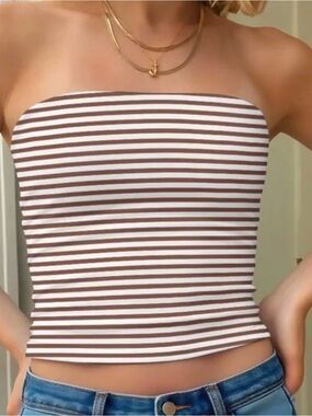 American Eagle Outfitters Brown & White Striped Strapless Tube Top